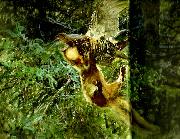 barrskog med skogsmard anfallande en orrhona, bruno liljefors